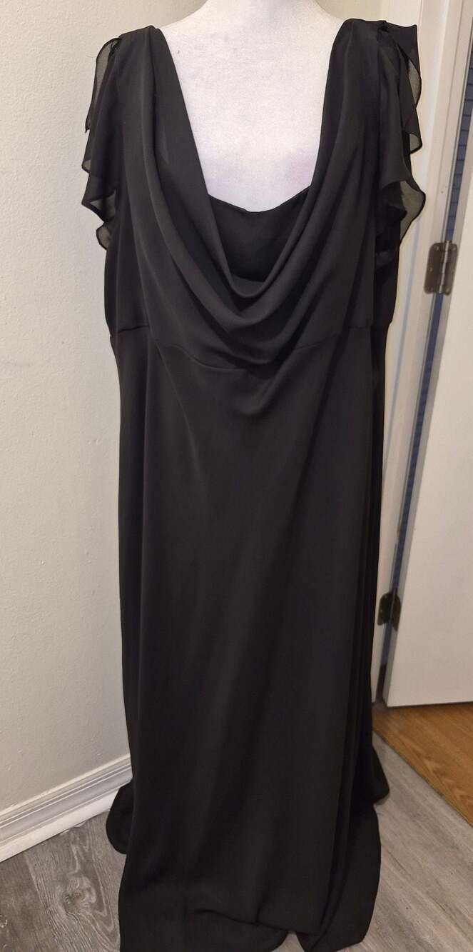 Michaelangelo Black Chiffon Cowl Neck Flutter Sleeve Maxi Evening Gown Size 26